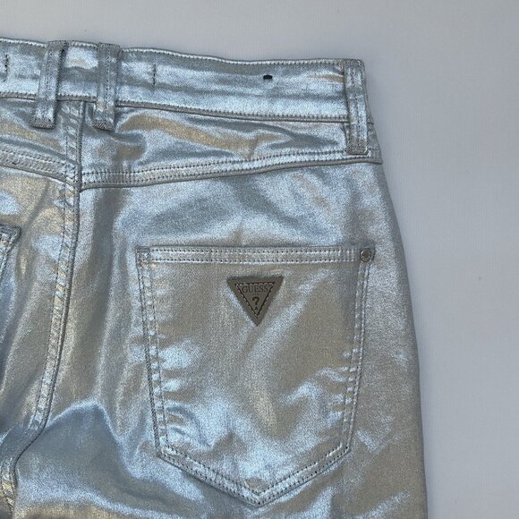 Guess Women’s 1981 High Rise Skinny Jeans Foil Silver Metallic Size 25 - Picture 10 of 11